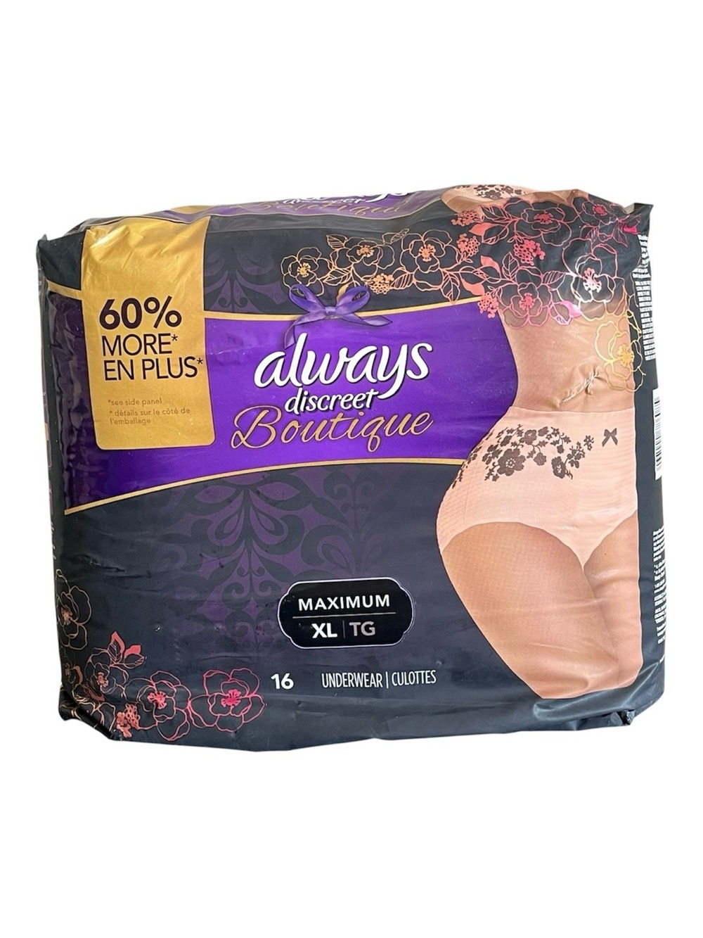 Always Discreet Boutique XL Underwear Maximum Peach Floral Lightly Scented 16 Ct